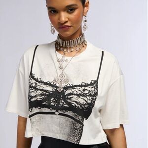 AKIRA Rhinestone Embellished Body Heat Cropped Tee | Size Small | Festival